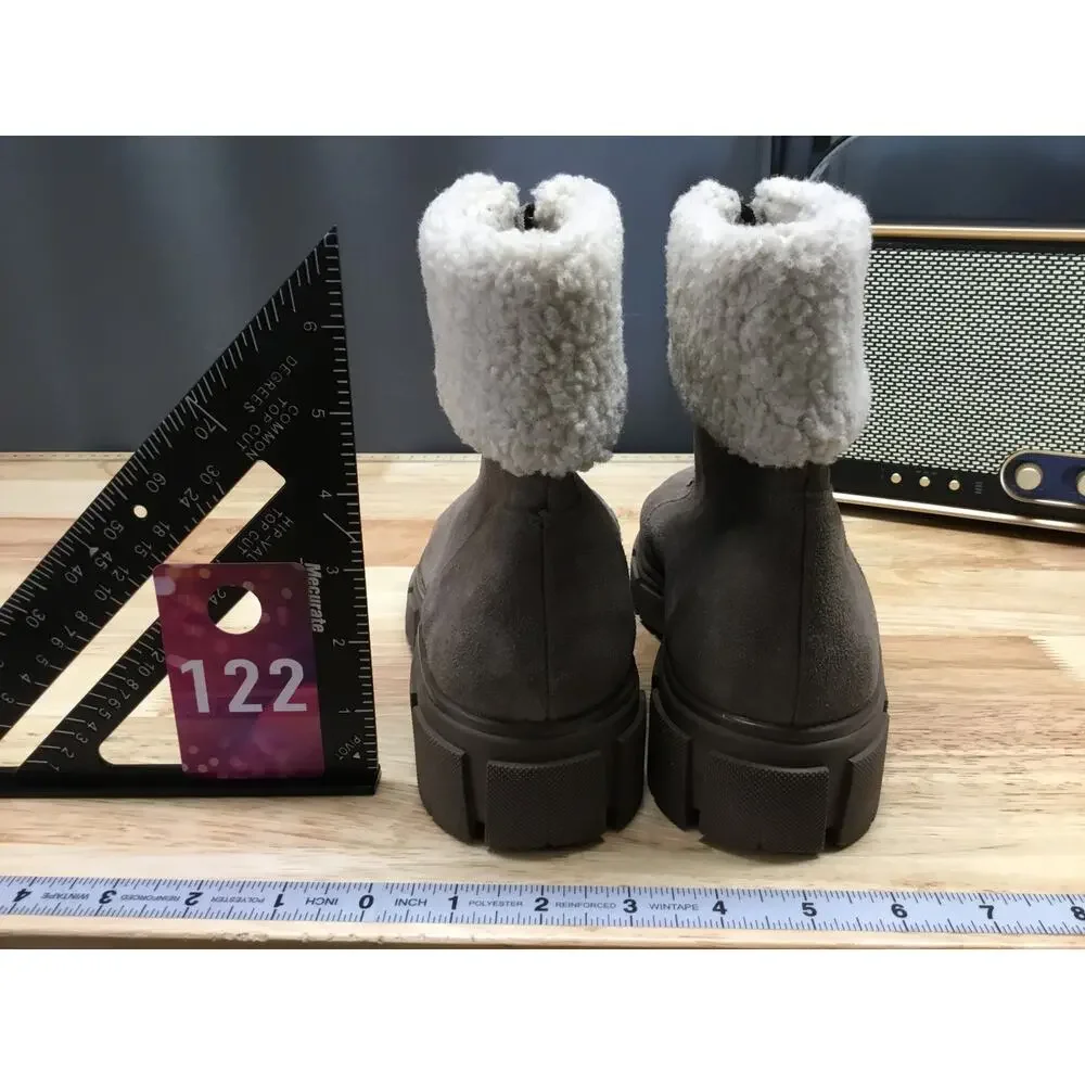Blondo Sherpa Trim Ankle Boots Women's 10 Brown Front Zip Waterproof Round Toe